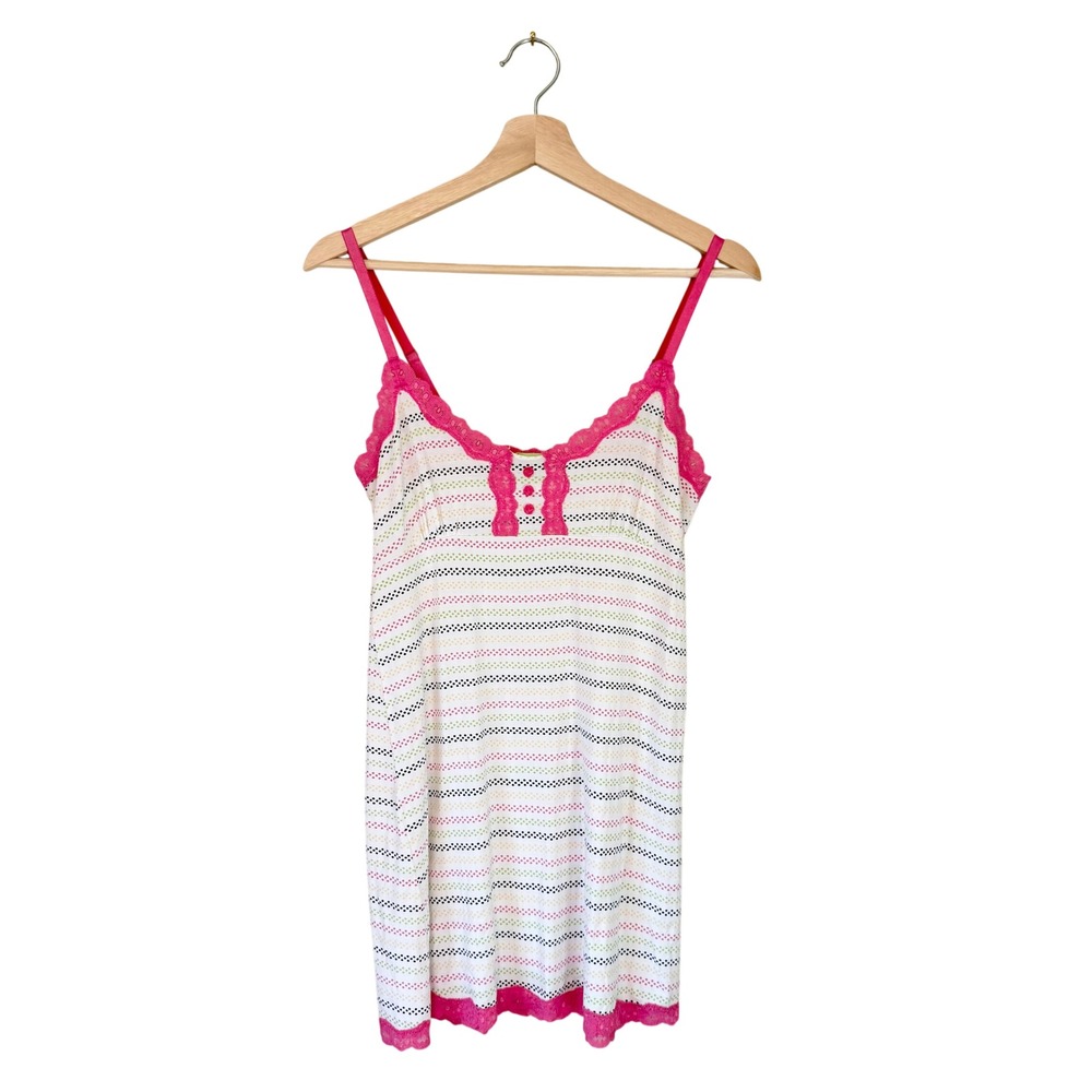 Y2K Peeping Tom Lace Trim Striped Polka Dot Chemise Nightgown L